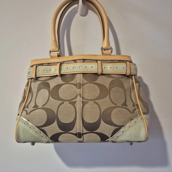 Coach Signature Canvas Coral Reef Appliqué Satchel - Tan & Mint - Picture 2 of 13